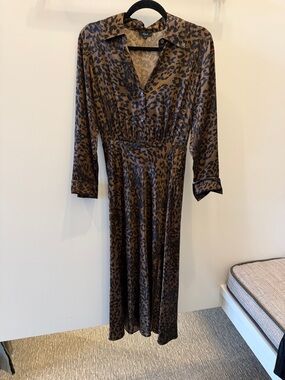 Rails Brown and Black Leopard satin Dress Jazlyn Ginger spotted size small